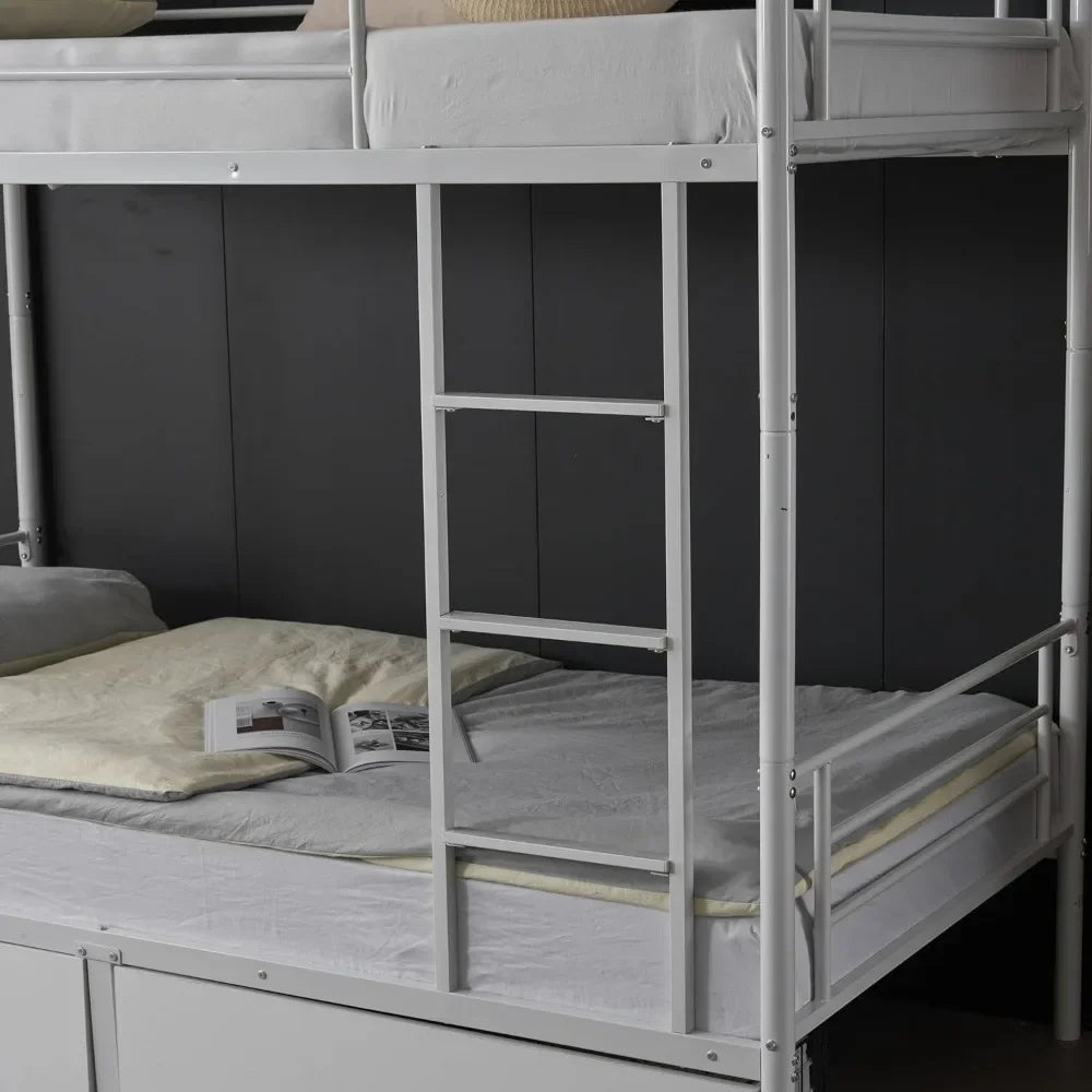 White Twin Bunk Bed with Storage