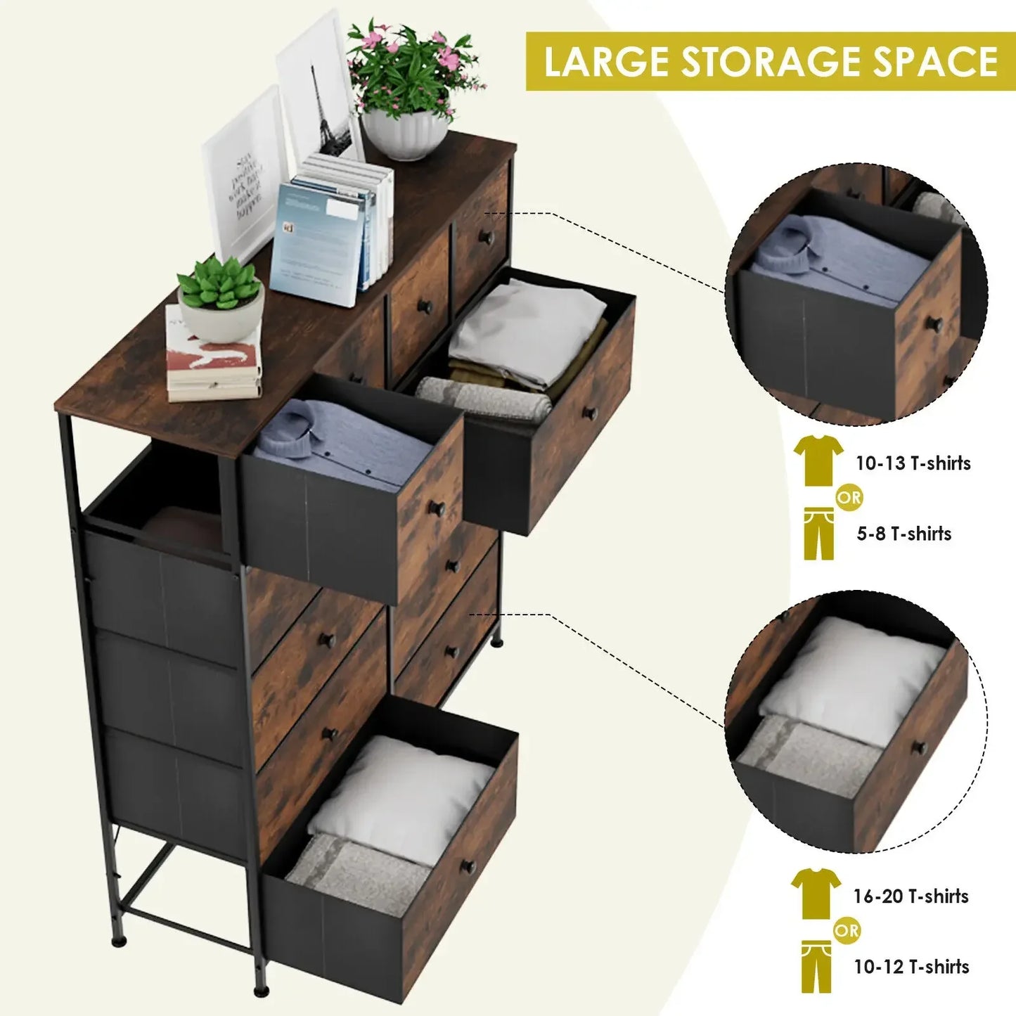 Tall Fabric Dresser with Drawers
