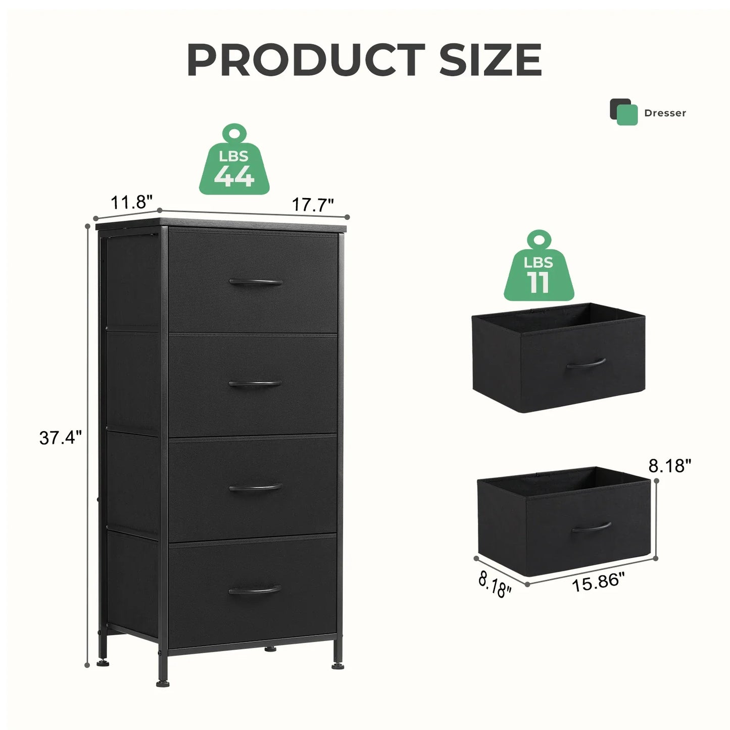 Dresser with 4 Fabric Drawers