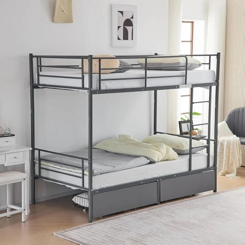 White Twin Bunk Bed with Storage