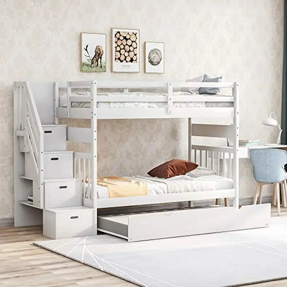 Solid Wood Bunk Bed with Trundle