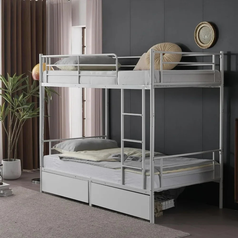 White Twin Bunk Bed with Storage