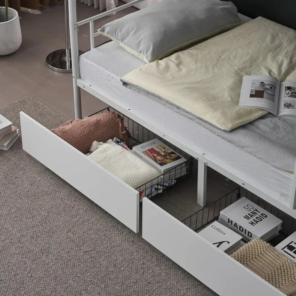 White Twin Bunk Bed with Storage