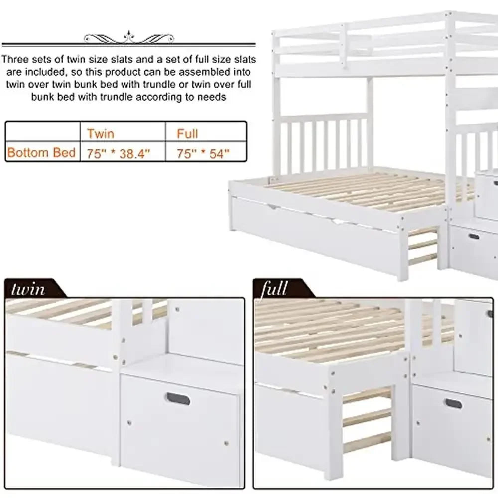 Solid Wood Bunk Bed with Trundle