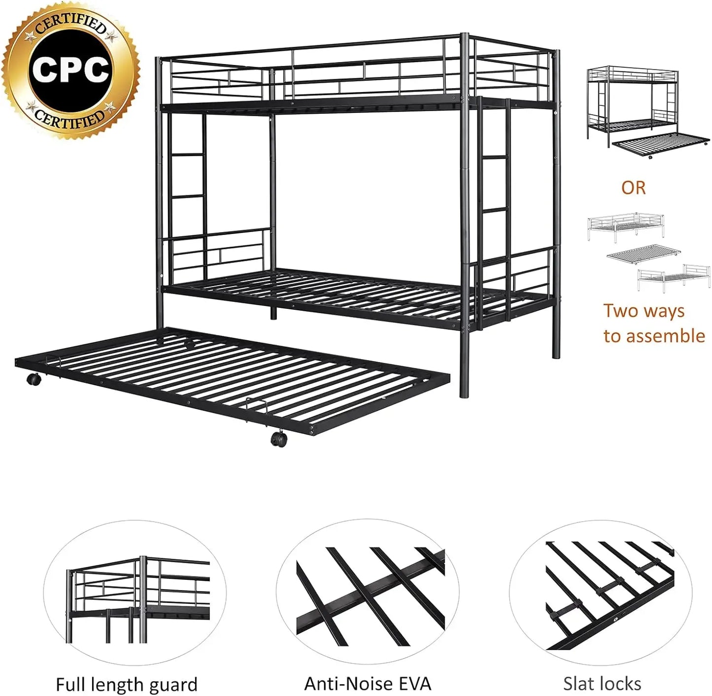 Twin Over Twin Bunk Bed Trundle