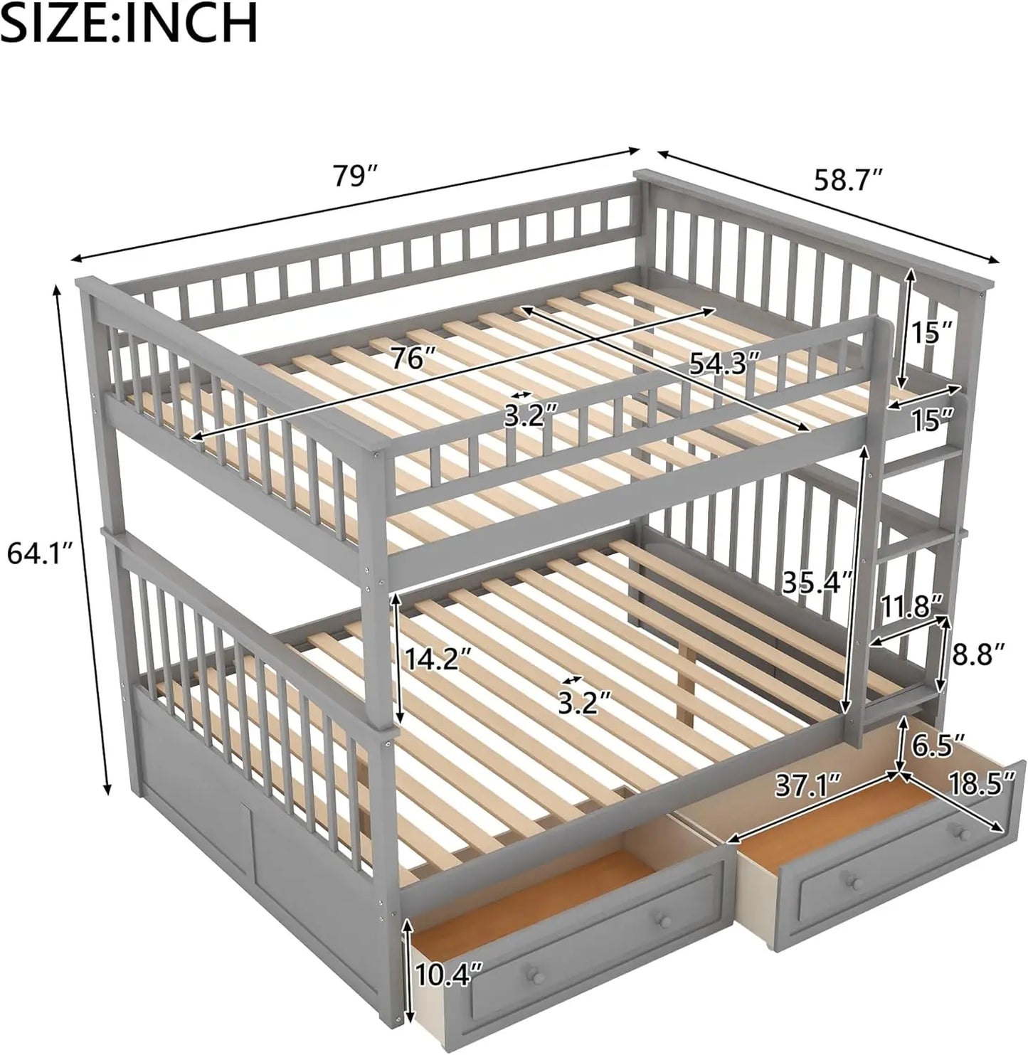 Full Over Full Wood Bunk Bed