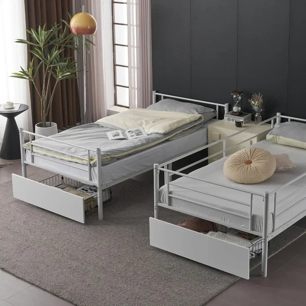 White Twin Bunk Bed with Storage