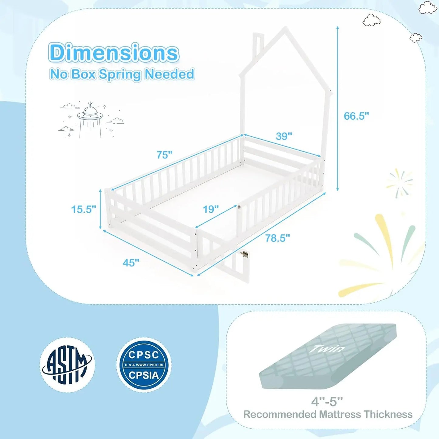 Twin House Floor Bed Wood