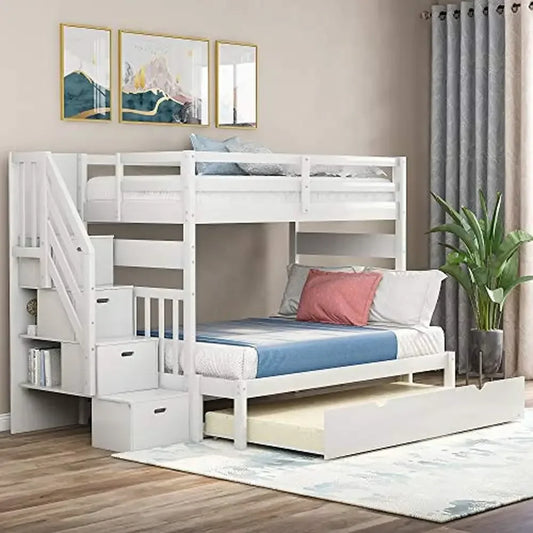 Solid Wood Bunk Bed with Trundle