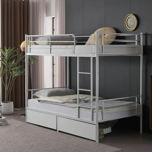 White Twin Bunk Bed with Storage