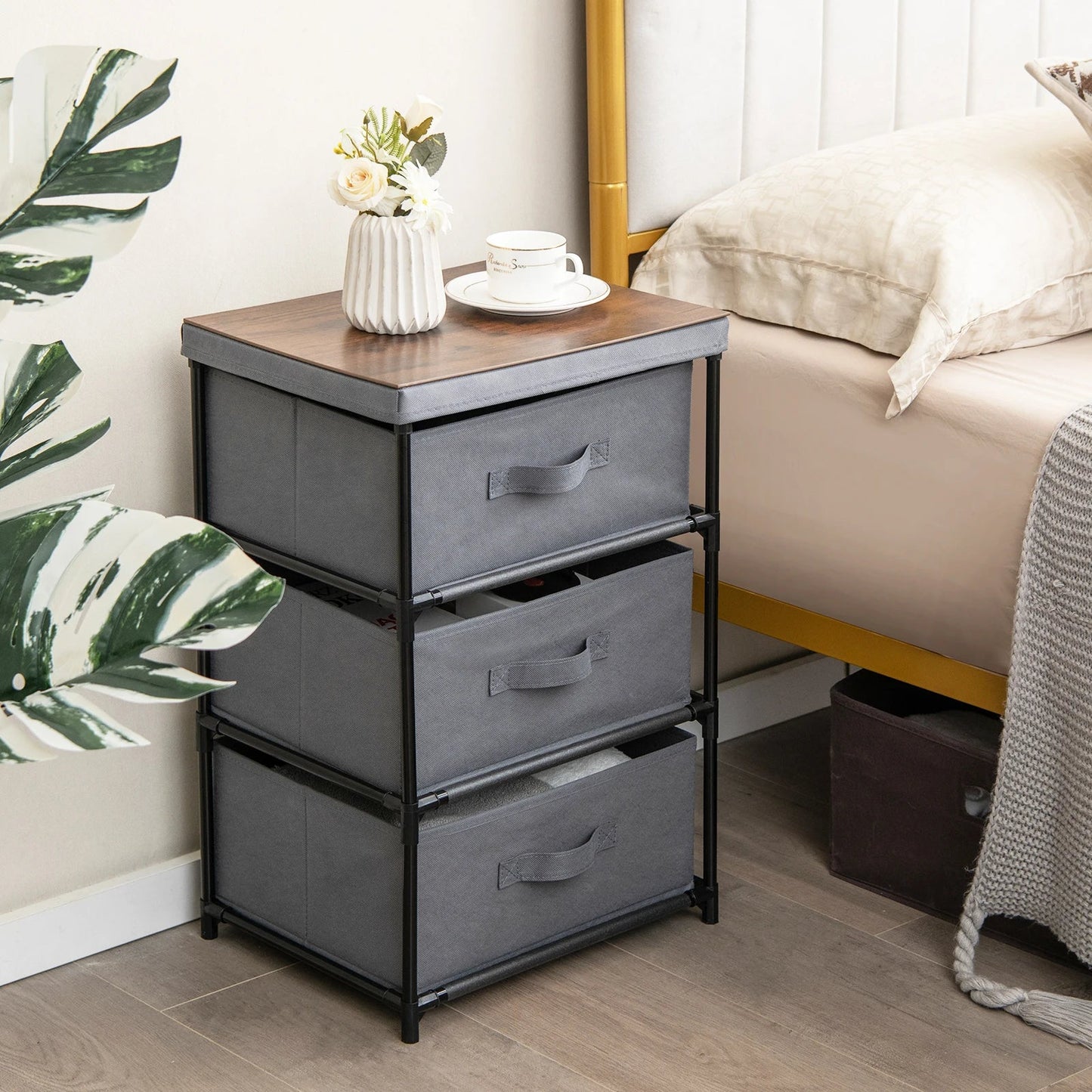 Tall Fabric Dresser with 3 Drawers