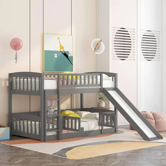 Twin Low Bunk Bed with Slide