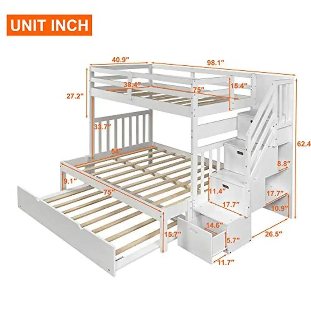 Solid Wood Bunk Bed with Trundle